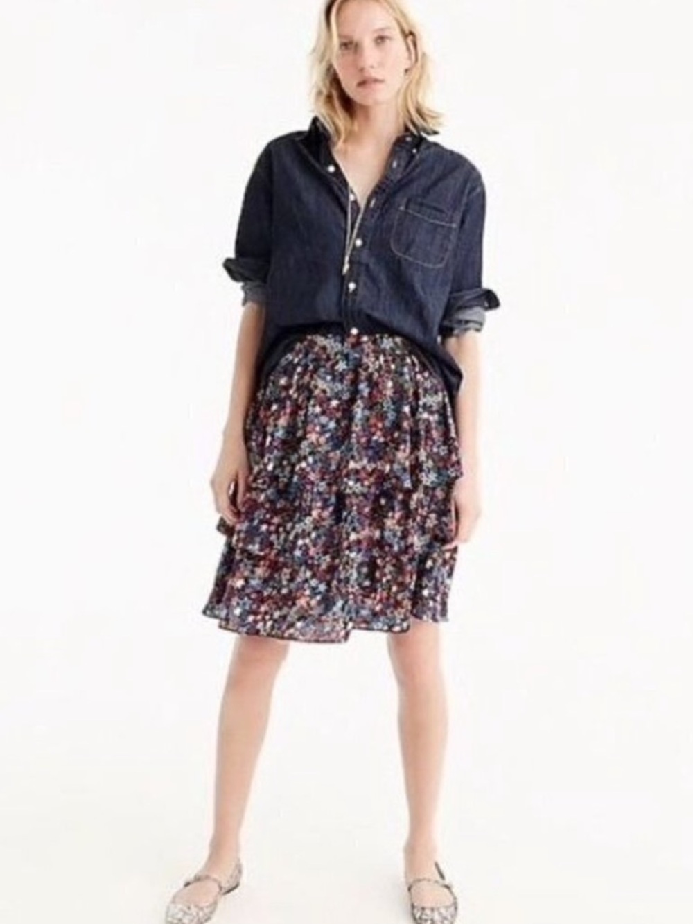J Crew Tiered Skirt in Kaleidoscope Star Print | size 0